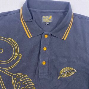 Blac Leaf Graphic Embroidered Polo Shirt Mens 2XL‎ XXL Black Short Sleeve Casual